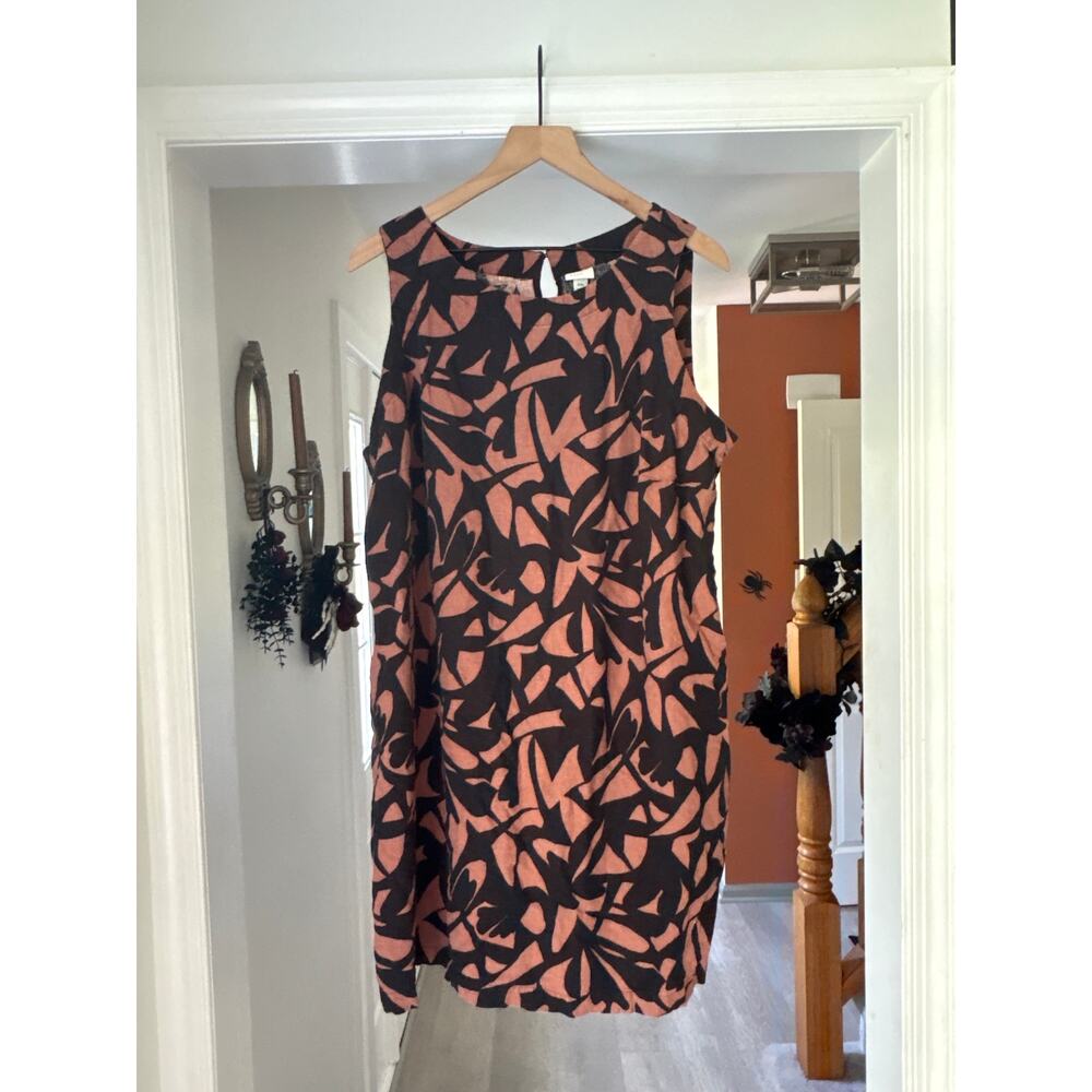 A New Day Linen Sleeveless Mini Dress Plus XXL Brown Black Print - Picture 2 of 7